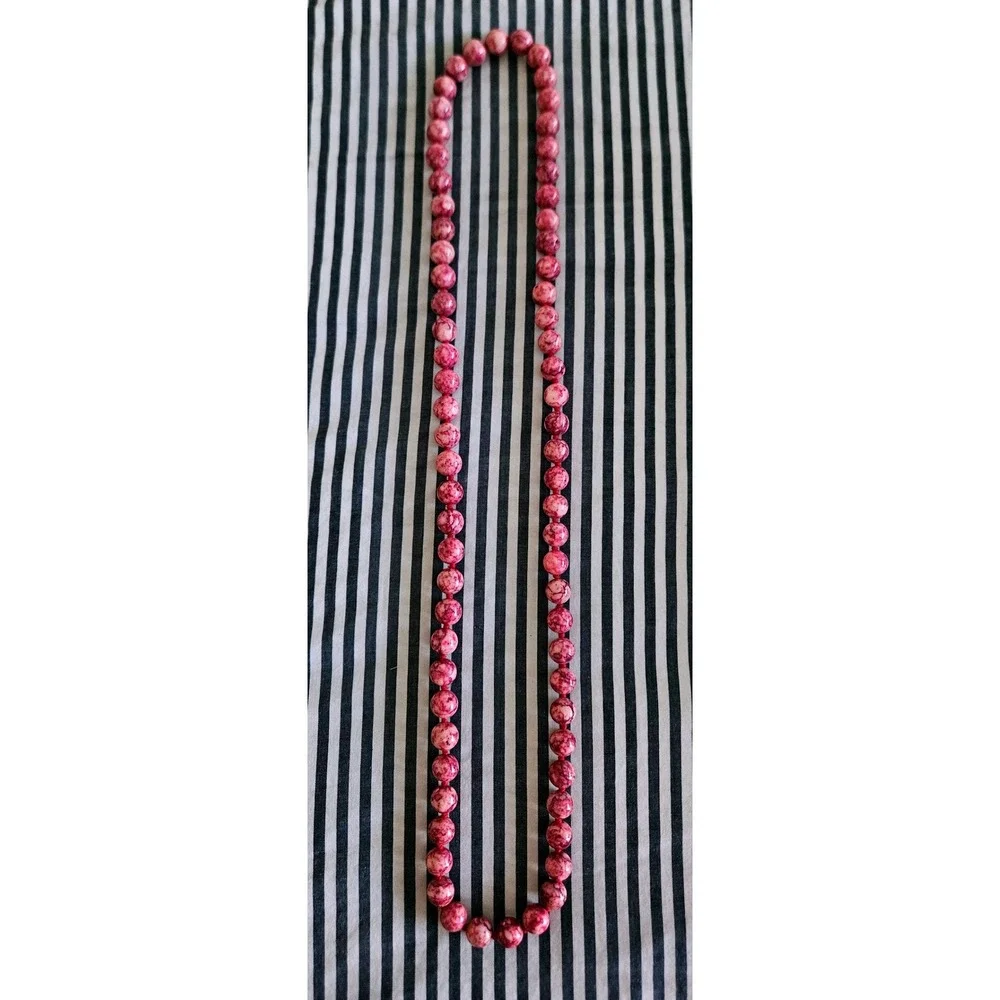 Heavy Red Marbled Glass Bead‎ Necklace Statement Jewelry Boho Minimalist Vintage